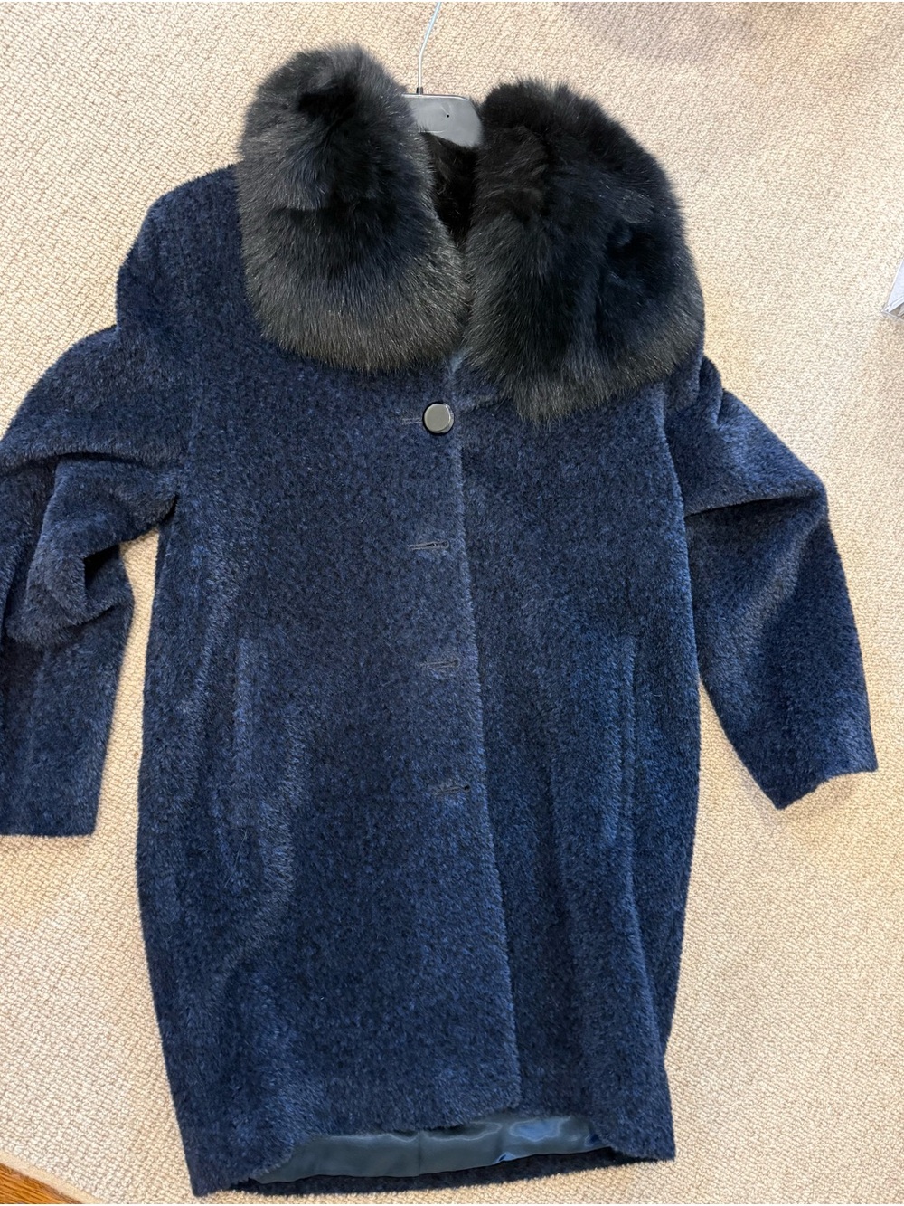 Sofia Cashmere Women's Navy Faux-Fur Collar Wool-Blend Coat - Picture 4 of 9